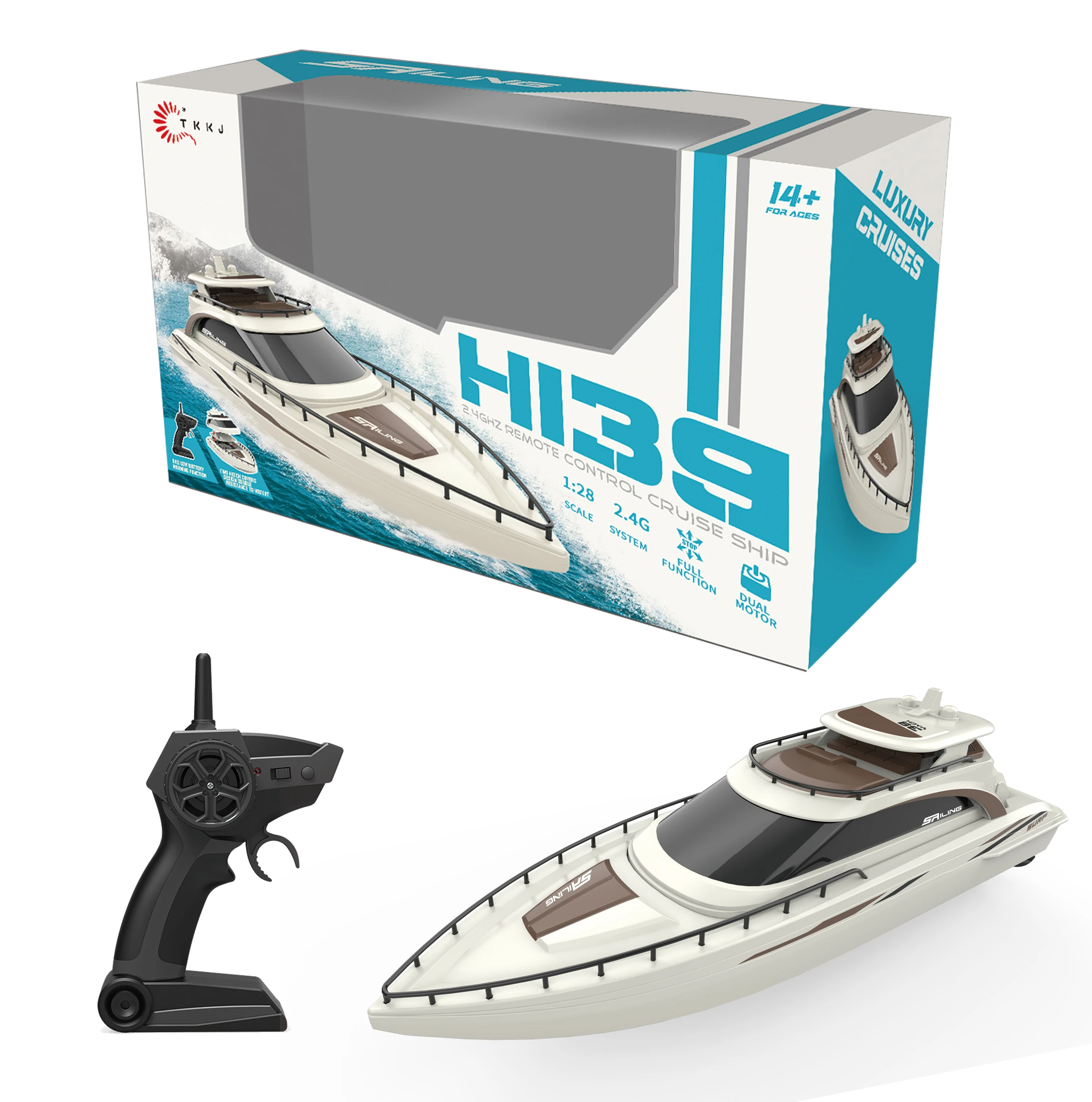 2.4G TKKJ H139 Rc Boat 1/28 Scale Dual Motor Remote Control Cruise Ship