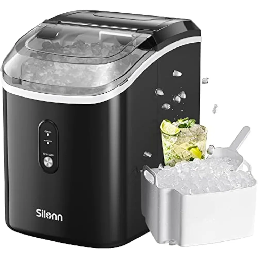 

Nugget Countertop Ice Maker - Silonn Chewable Pellet Ice Machine with Self-Cleaning Function, 33lbs/24H, Sonic Ice Makers