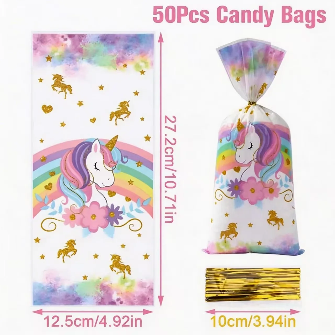 Regenbogen-Einhorn Geburtstagsdekoration Tischgeschirr Becher Teller Servietten Einhorn-Ballon-Set Hintergrundbanner Geschenktüten Mädchen-Party-Zubehör – Detail 19