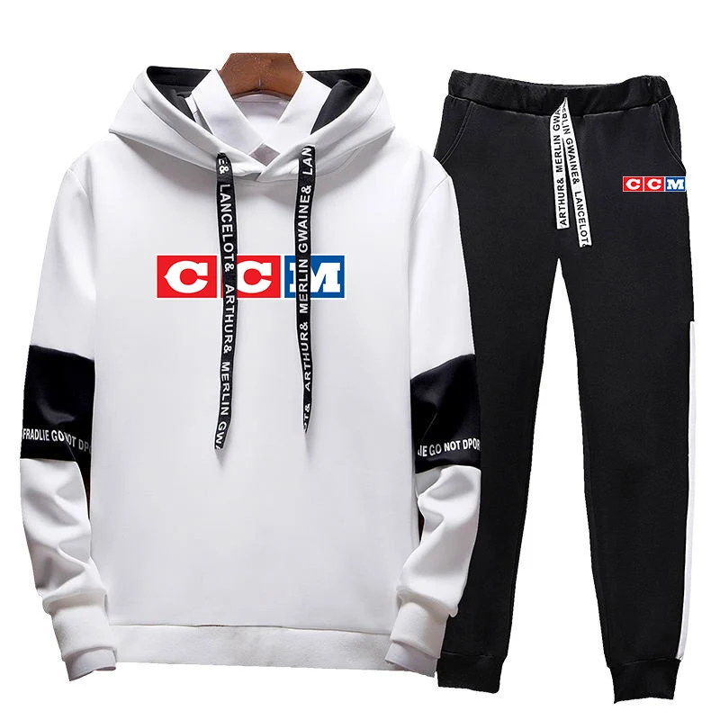 CCM 2023 men's new tricolor sweater with sports hoodie+pants 2-piece set