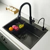 matte black kitchen sink above counter or udermount vegetable washing basin sinks dark grey stainless steel seamless welding pia 3