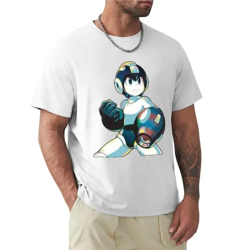 

Мужская летняя футболка Mega Man, черная или белая футболка с принтом в виде кошки