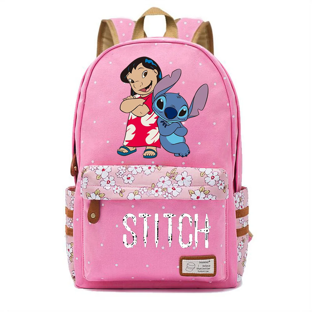 Disney Fashion Anime Cartoon Stitch Schoold bag Student Polka Dot Flower Canvas bag Travel Youth Casual Durable Backpack
