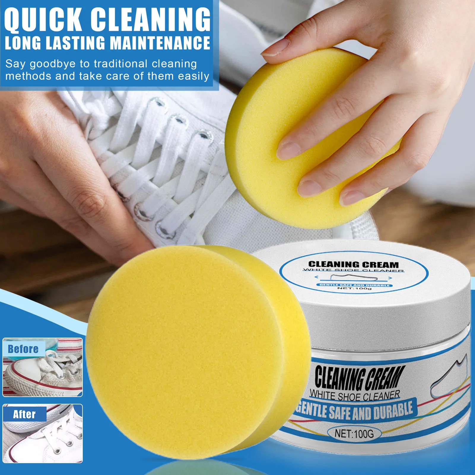 

White Shoe Cleaning Cream No Water Cleaning Multipurpose Sports Shoe Cleaner for Canvas Shoes Leather Shoes Leather Bags