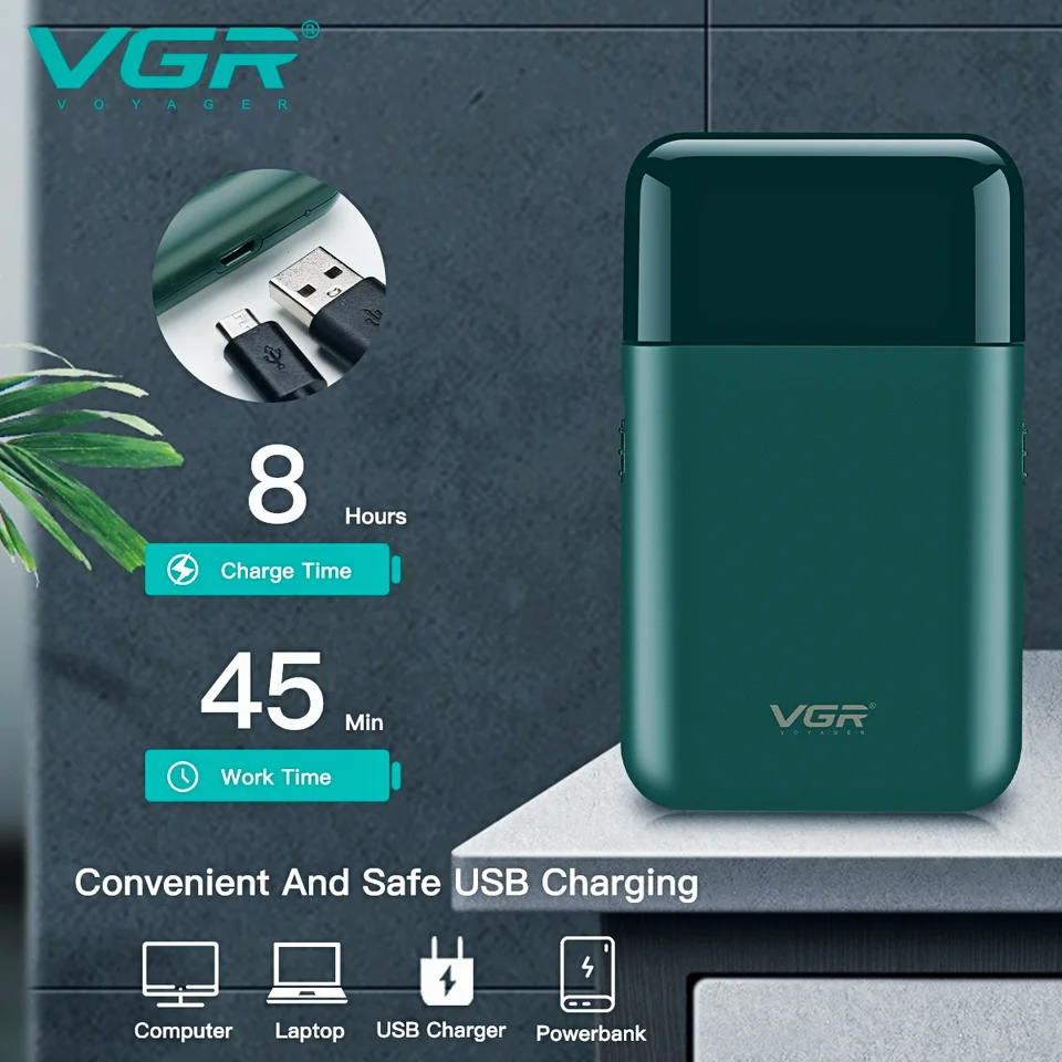 VGR Electric Professional Beard Trimmer Razor Portable Mini Shaver Reciprocating Shaving 2 Blade USB Charge For Men_voghion.com