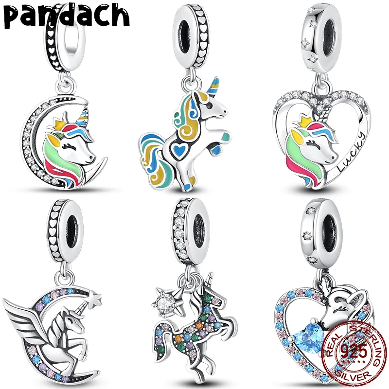 

New Fit Pandora 925 Original Bracelet 925 Sterling Silver Fashion Fantasy Unicorn Charms Beads For Women DIY Jewelry Gift Making