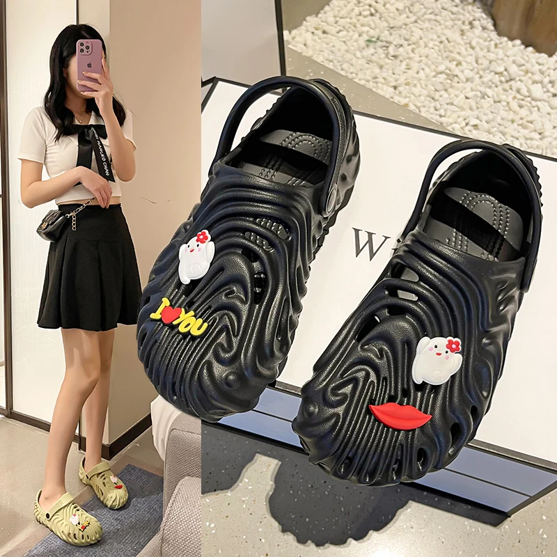 2023 Summer Flat Sandals Soft and Comfortable Fingerprint Couple Sandals Candy Casual Beach Shoes Outdoor Women's Sandals