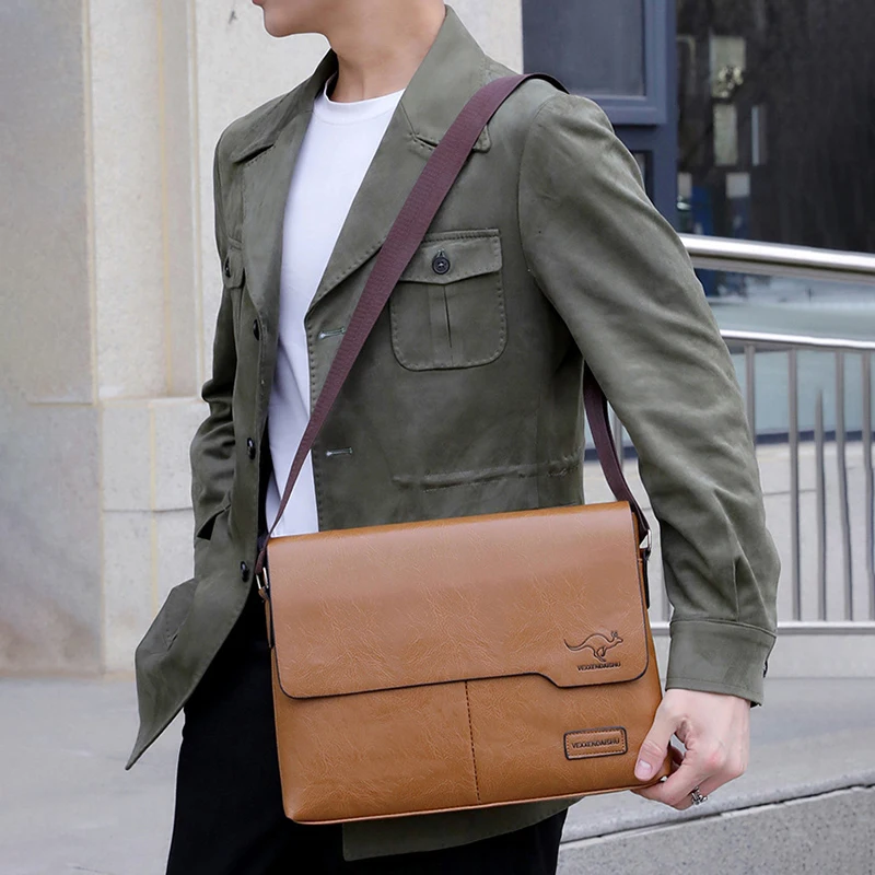 Leather Briefcase PU Leather Men's Briefcase Male Executive Document Shoulder Vintage Business Work Messenger Crossbody Side Designer Caddy Bag