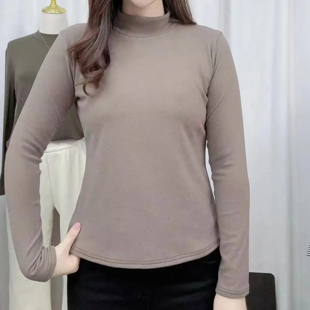 

Women Polyester Top Women's Mock Collar Thermal Pullover Slim Fit Bottoming Sweatshirt for Fall Spring Mid Length Neck