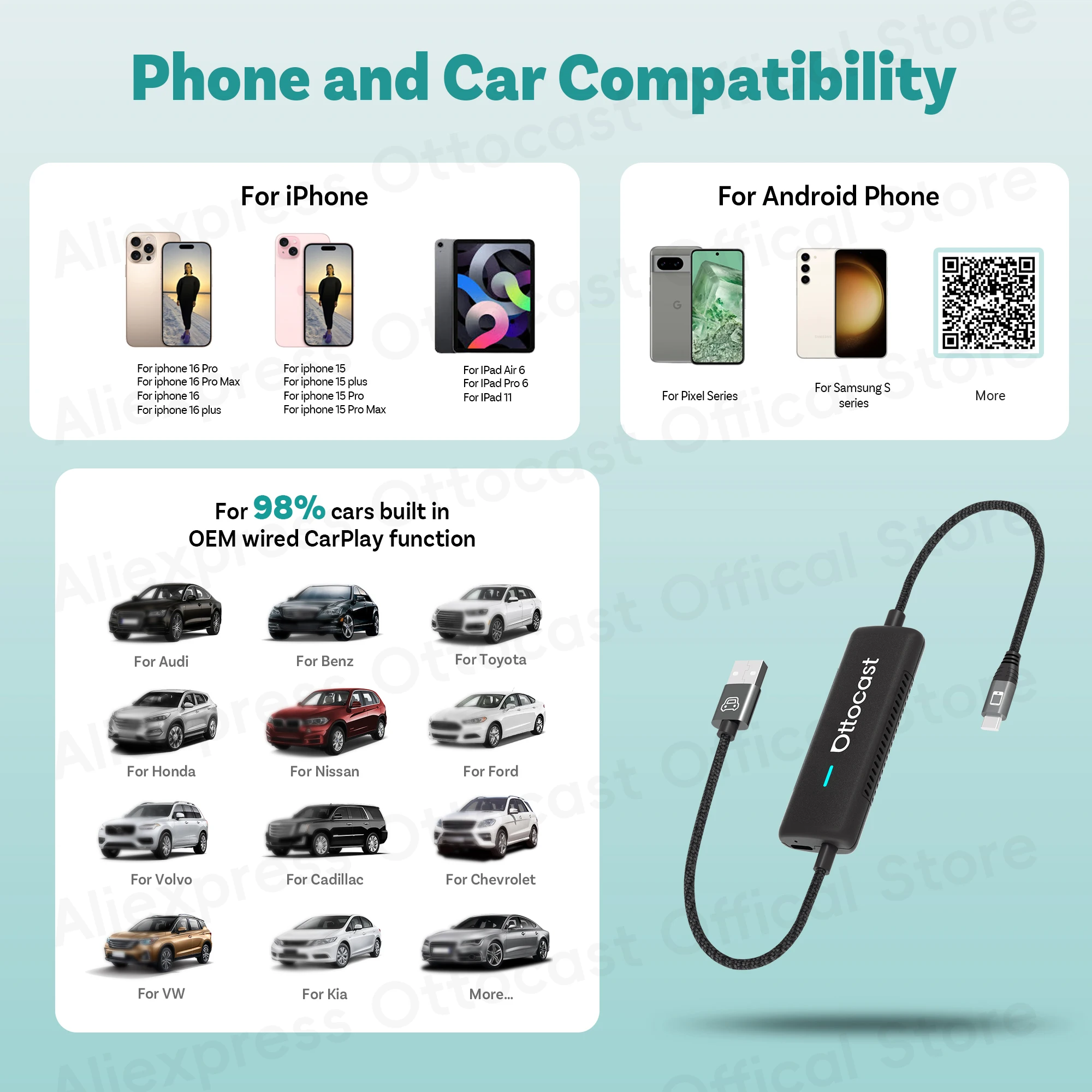 カーナビ Ottocast Mirrortouch Car Adapter Mirror Touch Wireless CarPlay Adapter