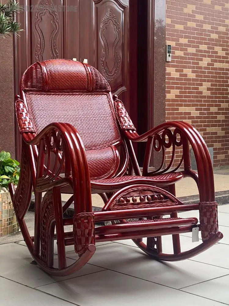 Rattan Chair Natural Rattan Rocking Chair Woven Chaise Longue Adult Balcony Family Leisure Elderly Art