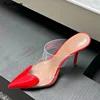 Elegant Pointed Toe Transparent PVC Heart High Heels Mules Slipper Shoes Women 2025 Black White Red Shoes Luxury Designer Pumps