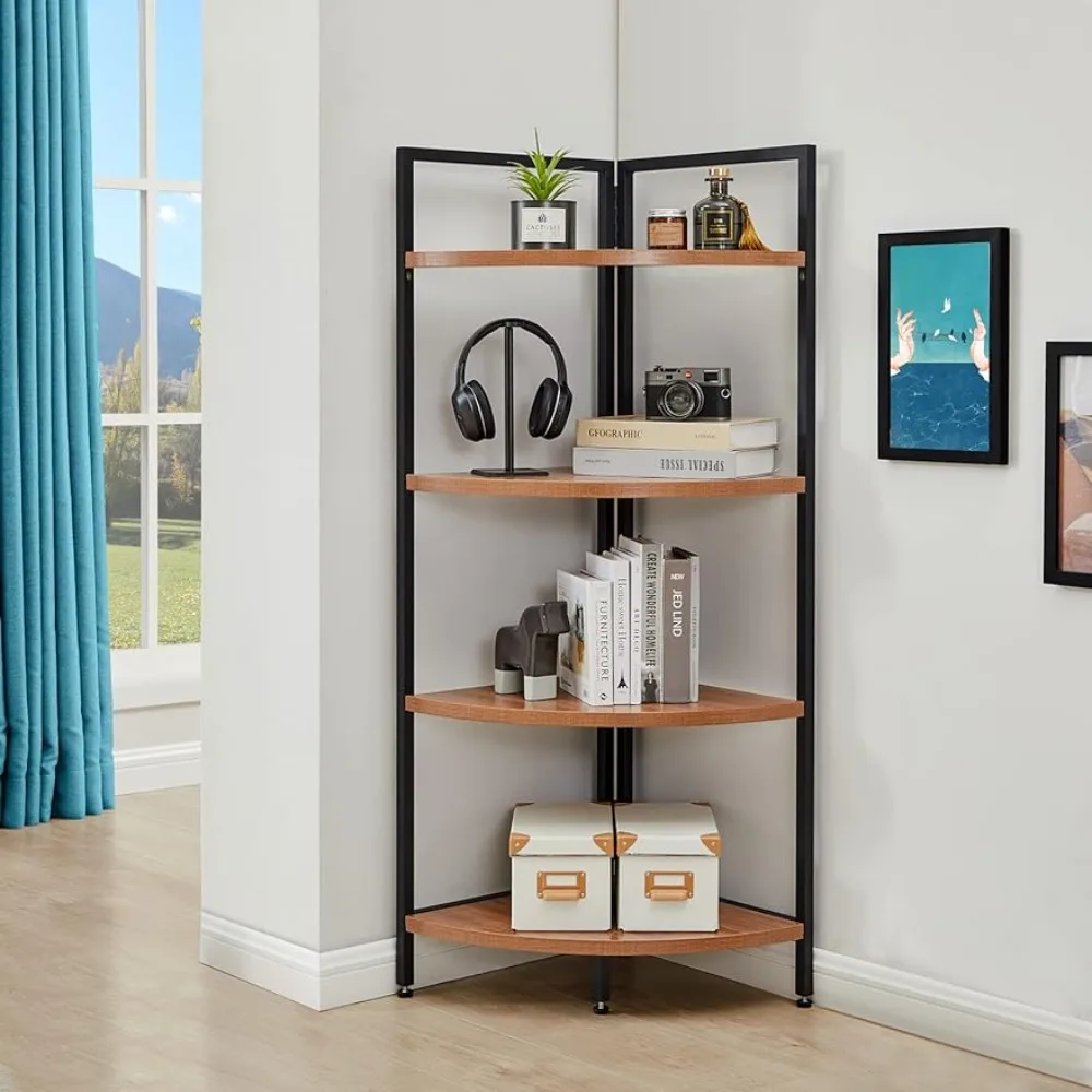 

Corner Bookshelf, 4 Tier Stand Storage Shelf Ladder Standing Shelves Display Rack Plant Stand, Modern Black Bookcase