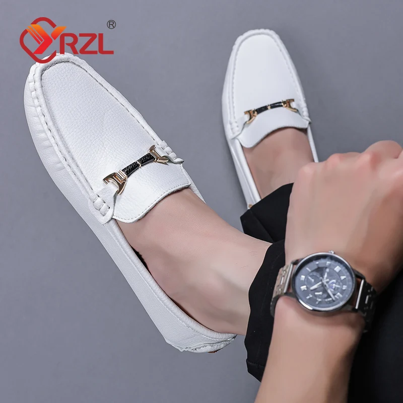 YRZL White Loafers Men Casual Shoes Luxury Brand Mens Loafers Moccasins Breathable Big Size 37-48 Slip on Driving Shoes for Men