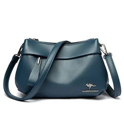 Vintage Leather Boston Women's Small Crossbody Handbag - Fashion Designer Casual Travel Shoulder Bag (Blue)