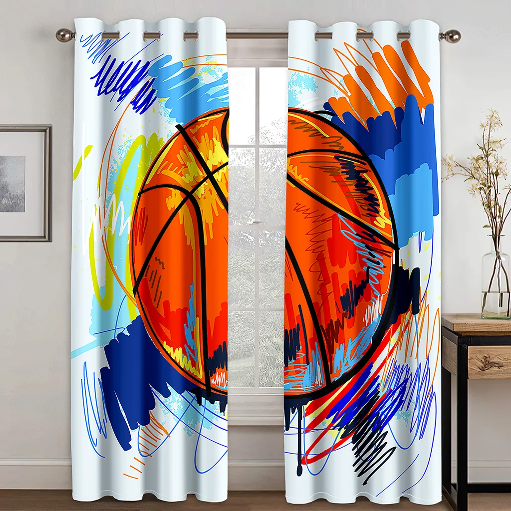 

3Dprinting Basketball Graffiti Pattern Adult Children Bedroom Living Room Shade Custom Curtain Set with Hook Accessories