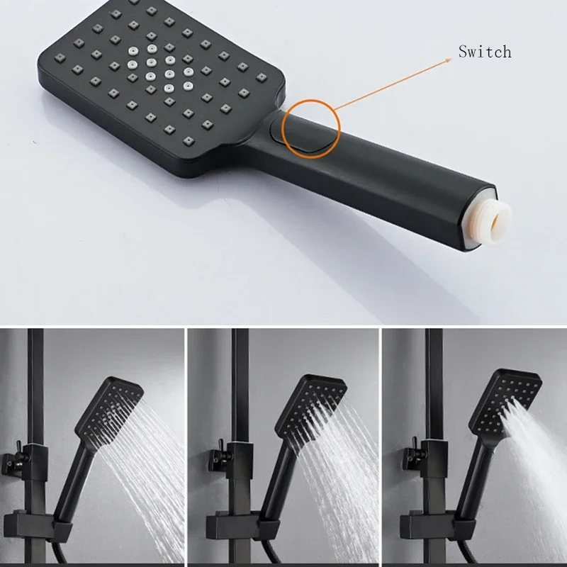 Digital Shower Set with 12 Inch ABS Rain Shower Head Brass Bathtub Mixer Tap Matte Black Thermostatic Bath Shower System Faucets 4