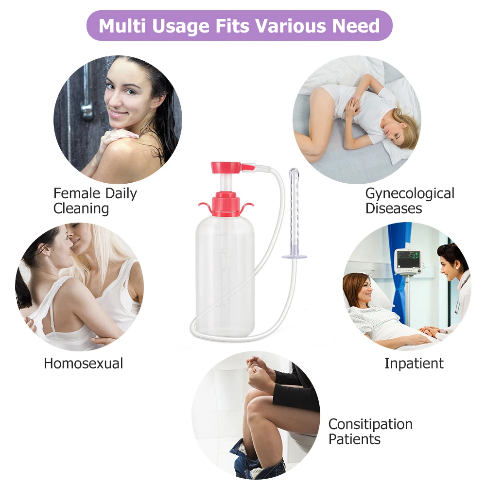 300/600ML Plastics Bottle Silicone Bidet Vaginial Anal Enema Plug Douche Cleaner