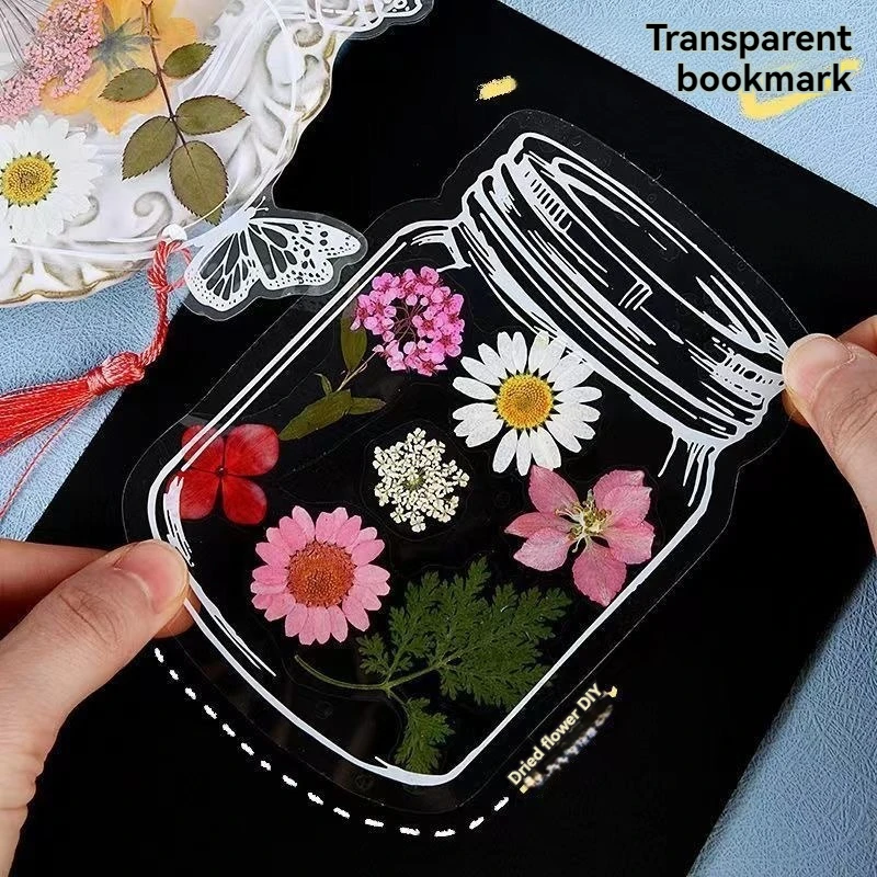 Floral Painting Bookmark 64PCS Bookmark Making Kit Transparent Flower Handmade Dried For School DIY
