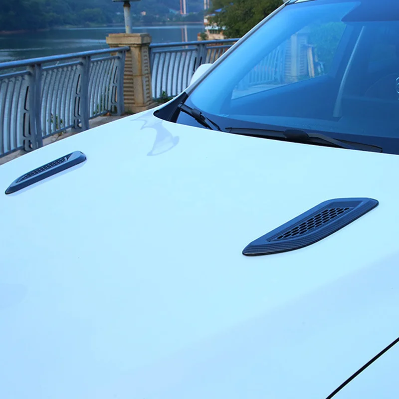 Hood Scoop Stickers Hood Scoop Car Body Trim Accessories 2Pcs Universal Car Air Intake Inlet Bonnet Hoods Scoop Vents Sticker Decorative Cover Tuning Auto For Mustang Accessories