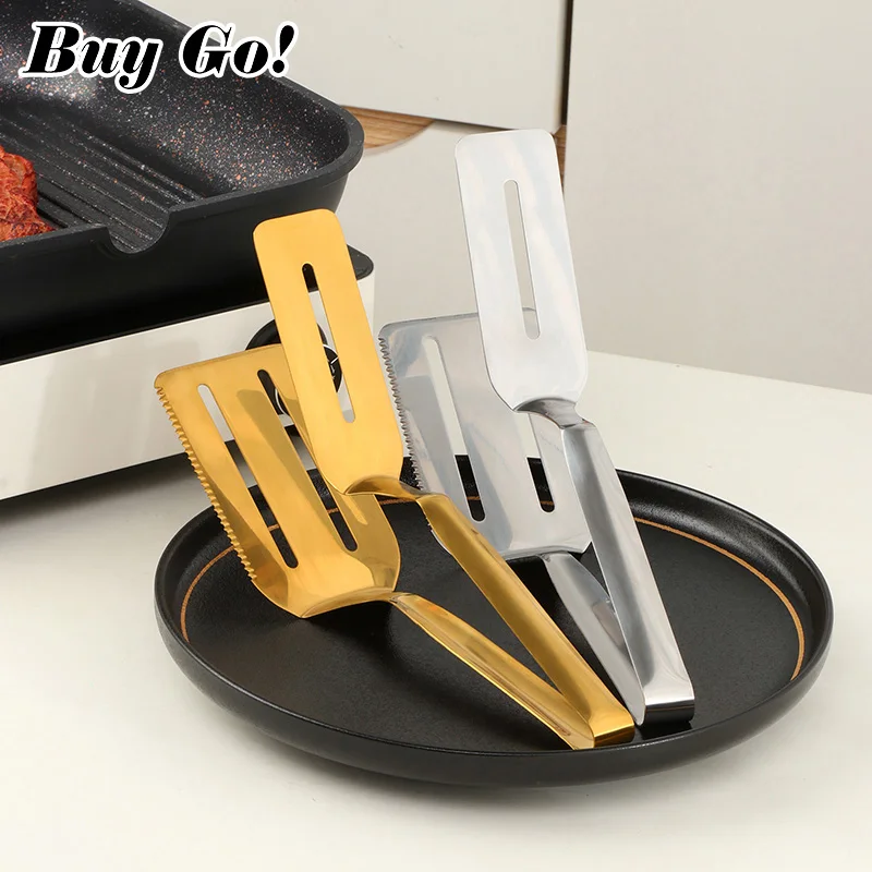 1/2PCS Stainless Steel Frying Shovel Clip Multifunctional Steak BBQ Tongs Frying Fish Spatula Bread Clip Household Kitchen Tool