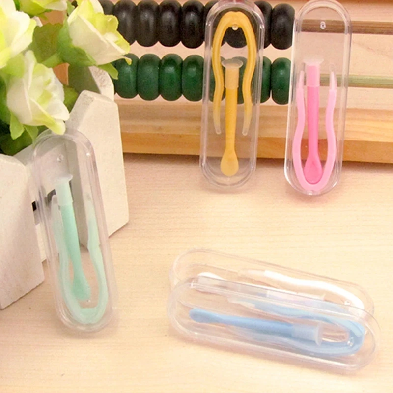 Portable Contact Lens Stick Tool Case Set Inserter Remover Tweezer with Soft Tip