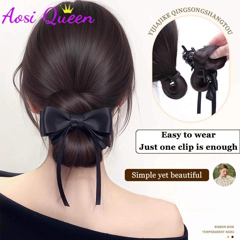 AOSIQUEEN 합성 마루코 헤드 가발 클로 클립 꽃봉오리 머리 나비 매듭 코일 헤어 세트 가짜 헤어 링