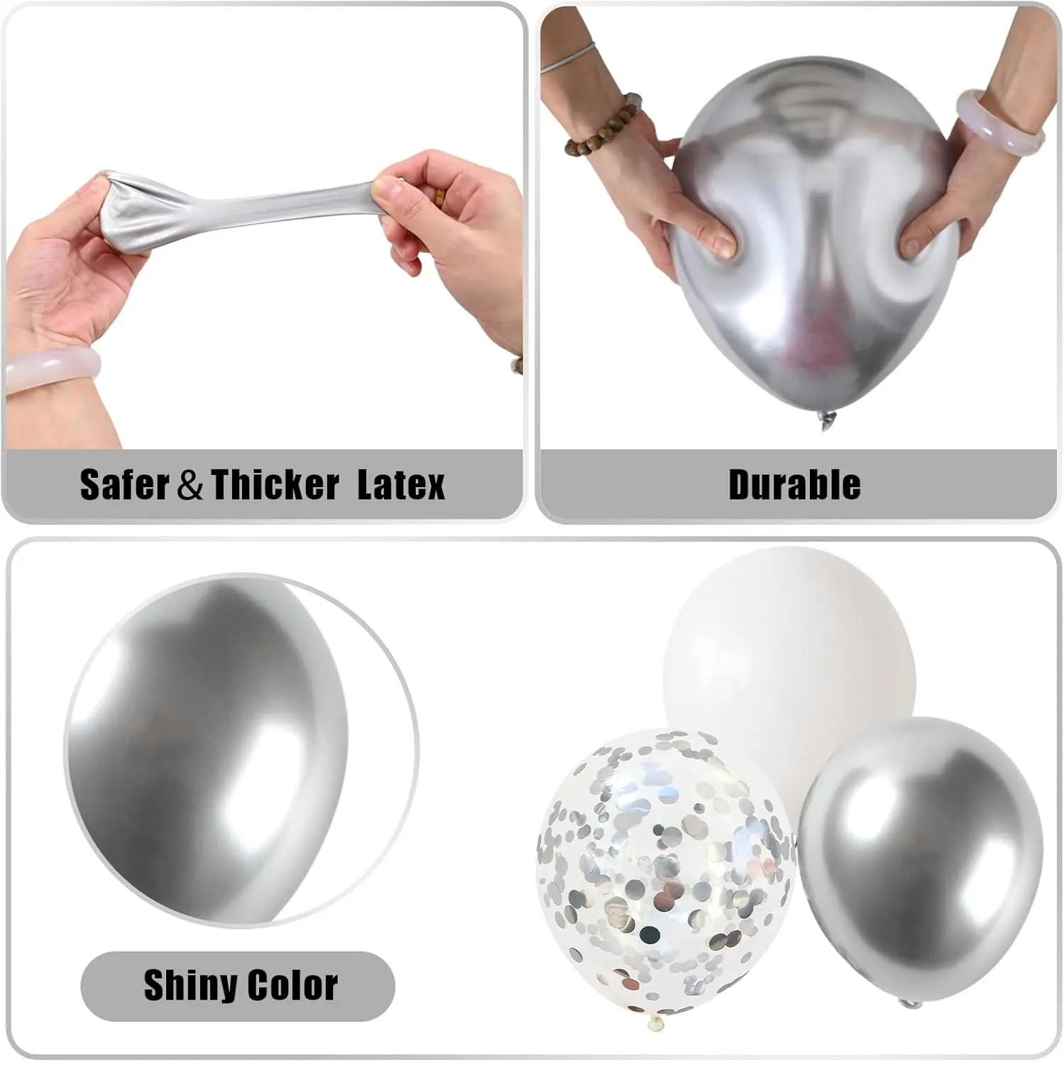 Glamorous Disco Party Decoration Kit with White and Silver Balloon Garland and Confetti Balloons