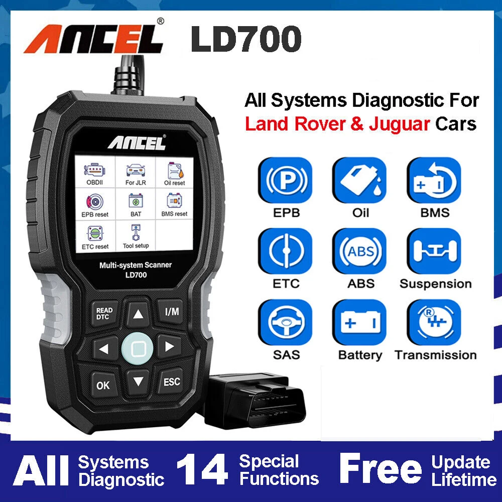 

ANCEL LD700 OBD2 сканер TPMS ABS Сброс масла проверьте двигатель все системы диагностический инструмент OBDII считыватель кодов для Land Rover Jaguar JLR