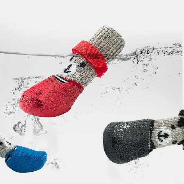 4pcs Puppy Dog Teddy Socks Waterproof Cat Shoes Anti-Scratch Foot Cover Anti-Dirty Pet Socks Small Cat Dogs Knit Warmpet Socks 3
