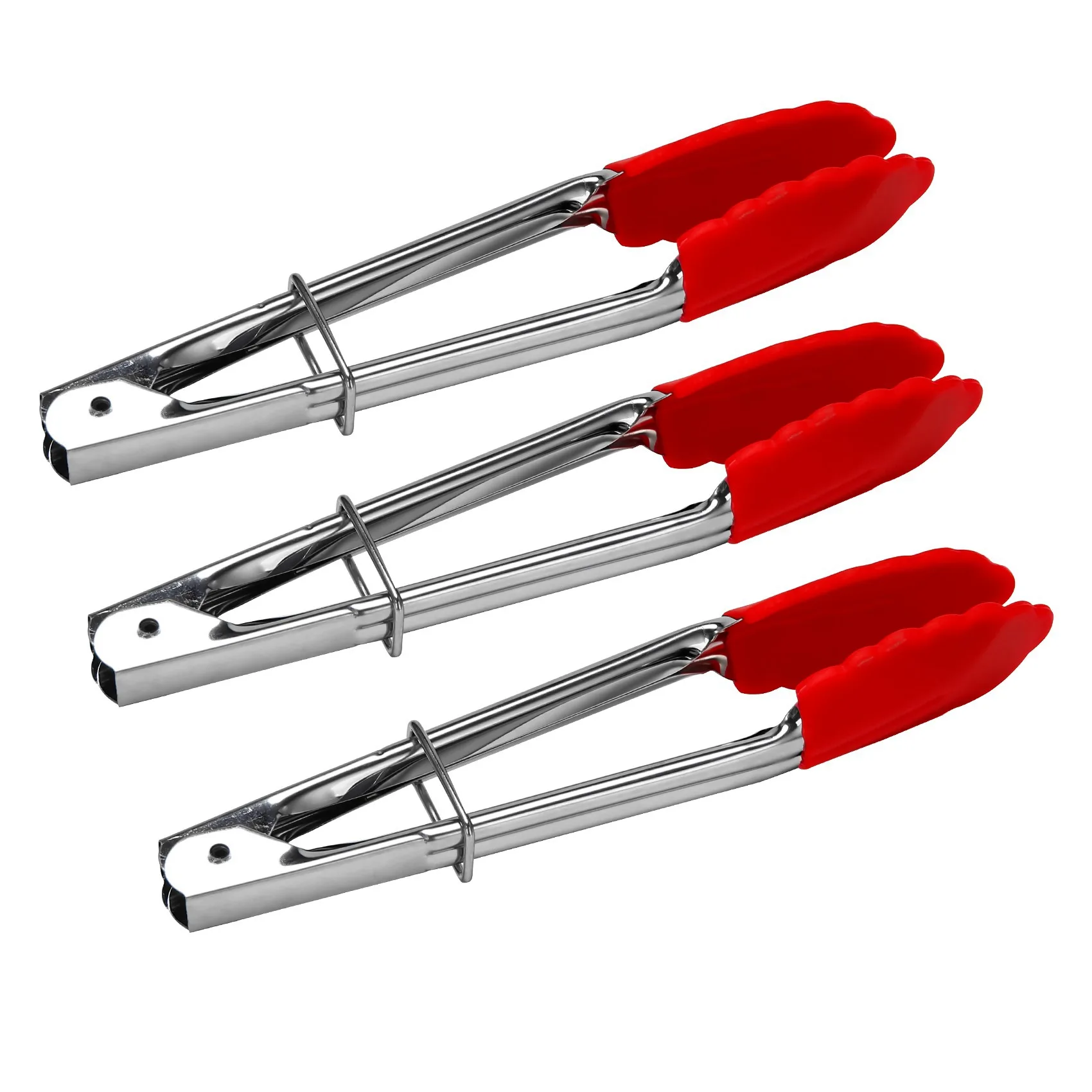 Small Tongs With Silicone Tips 7 Inch Kitchen Tongs &ndash; Set Of 3-Perfect For Serving Food Cooking Salad Grilling Red