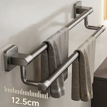 Towel Holder Self-adhesive Double Layer Bathroom Towel Rack No Drilling Towel Bar Kitchen Storage Rack Bathroom Organizer 2