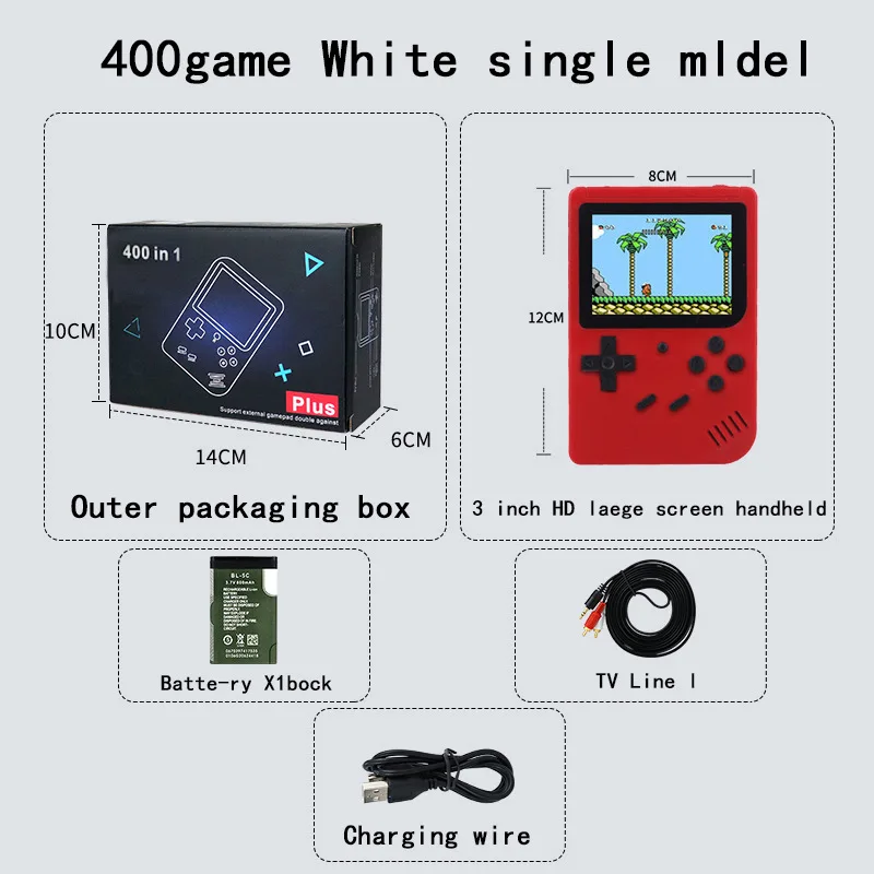 400 Game Mini Handheld Game Console Rechargeable Retro Portable Games Singles Doubles Mode Video Game 8-bit 3.0 inch Console 