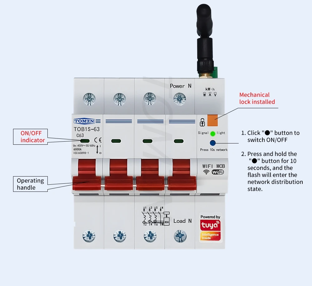 Three-phase 3IN1 WIFI Smart Circuit Breaker 4P Energy Meter RS485 TUYA Prepaid F