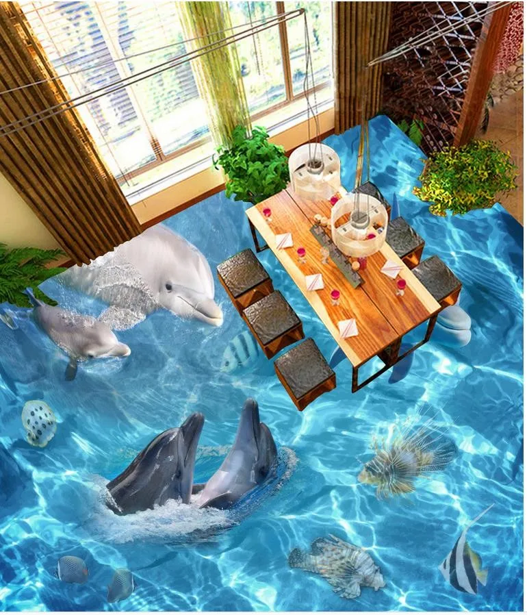 Ocean dolphin 3D wallpaper 3d floor murals PVC 3D wallpaper floor for living room Home Decoration 3d floor art