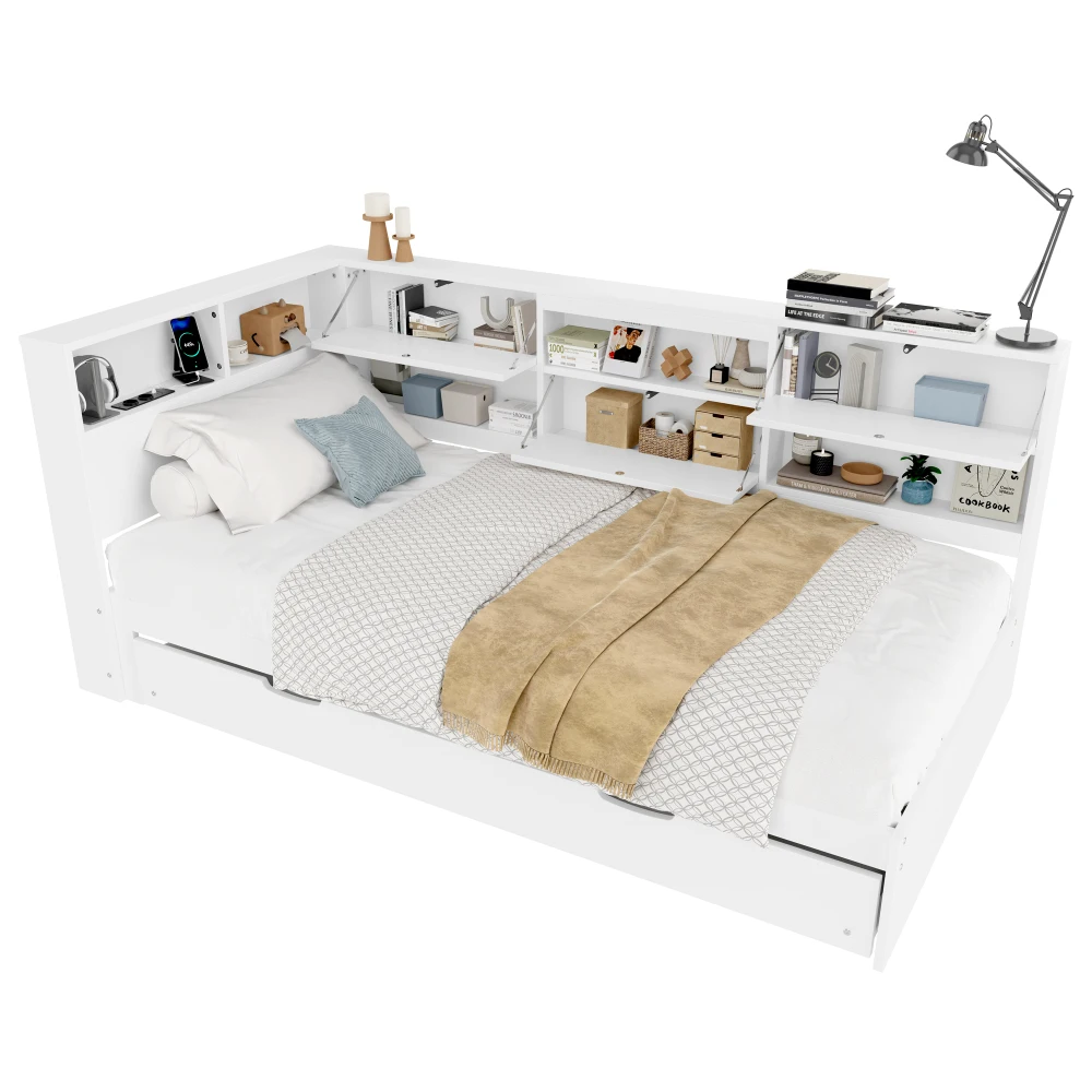 90x200cm, 140cm*200cm Tagesbett, Schlafsofa, Kopfteil mit Ablagefach, ausziehbares Bett, geeignet für Schlafzimmer (ohne Matratze) – Detail 9