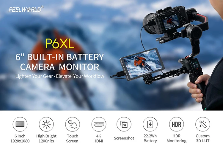 Description Picture 2 of itemFEELWORLD P6XL 6-inch aluminum built-in battery photography monitor 4K HDMI-compatible high brightness 1200nit FHD IPS