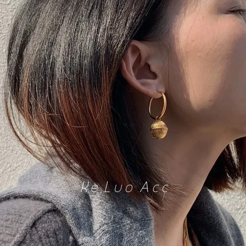 

Golden Lantern Ball Earrings, Copper-Plated Old Gold Two-Piece Earrings Jewelry Gifts For Women Girls