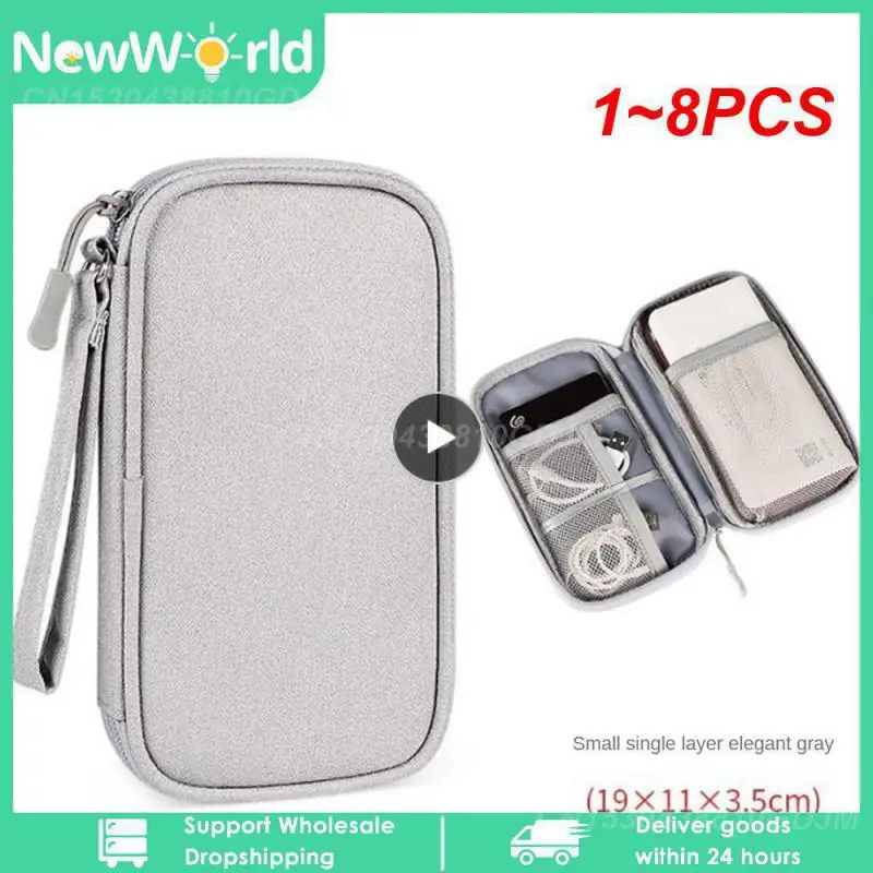 

1~8PCS Digital Accessories Storage Bag Easy To Store Waterproof New Jacquard Fabric Data Cable Storage Bag Portable