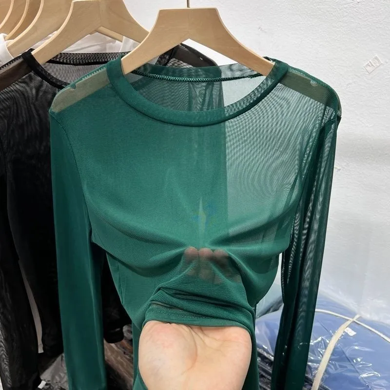 2023 Summer Women Golf Sunscreen with long sleeves and ultra-thin ice silk bottoming shirt and round neck turtleneck top