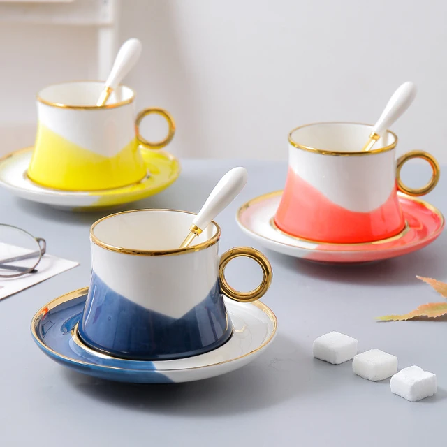 Small Luxury Golden Ceramic Coffee Cup Set Home Simple Modern Tea Cup Set  Nordic Afternoon Tea Teacup Saucer Coffee Cup - Cups & Saucers - AliExpress