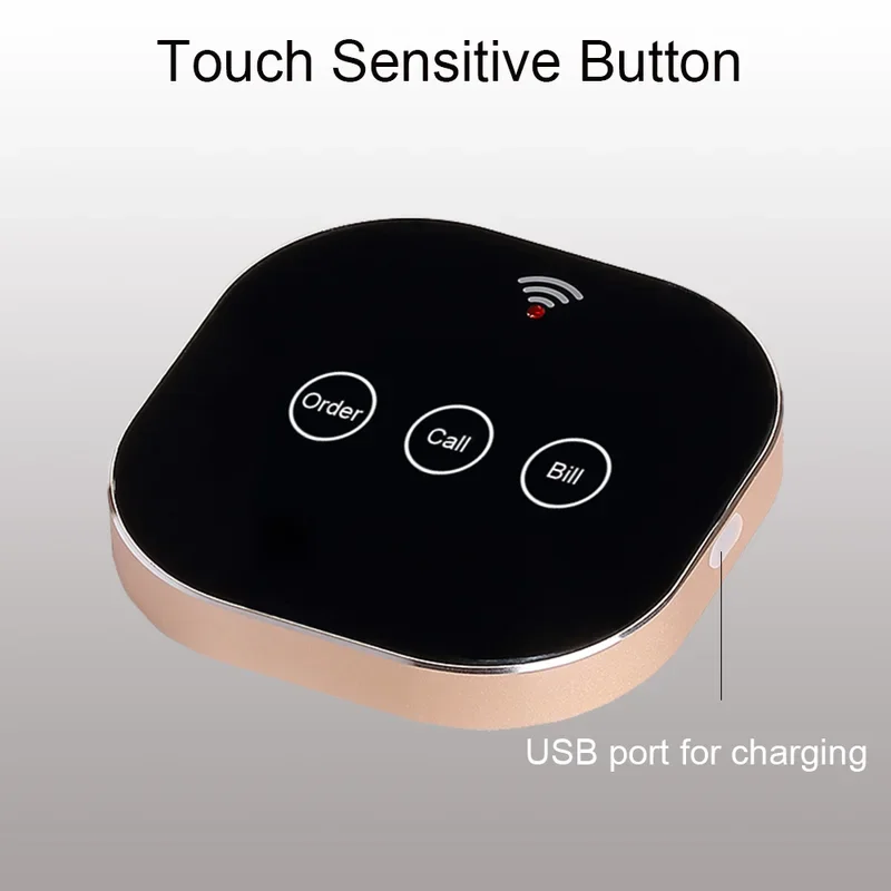 QWICALL Rechargeable Wireless Calling System Touch Sensitive Call Button Bell for Restaurant, Bar, Cafe, Hospital, Clinic