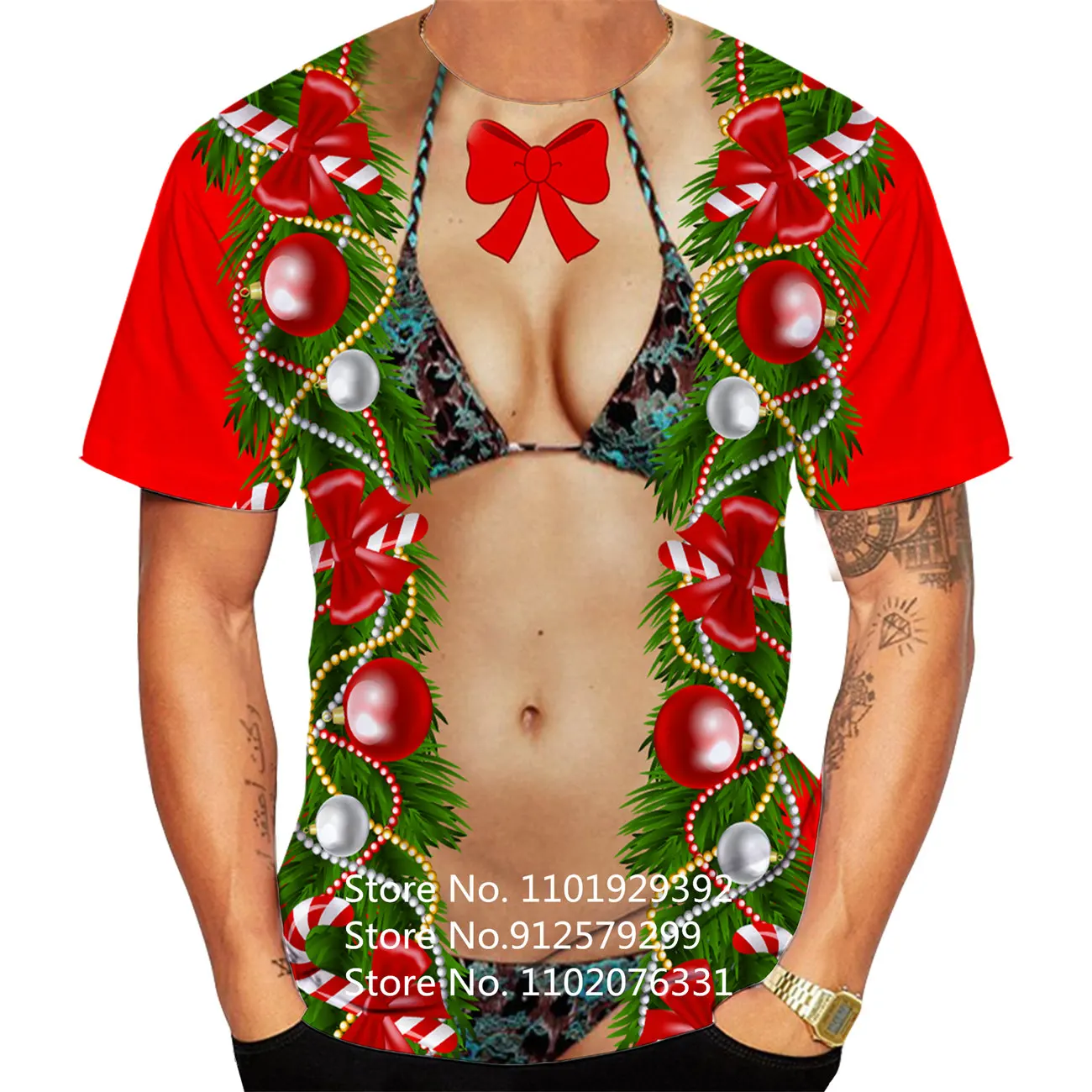 

Men's Fashion Funny Women Muscular T-Shirt Christmas 3D Printing T Shirt Casual Round Neck Short Sleeve TShirt