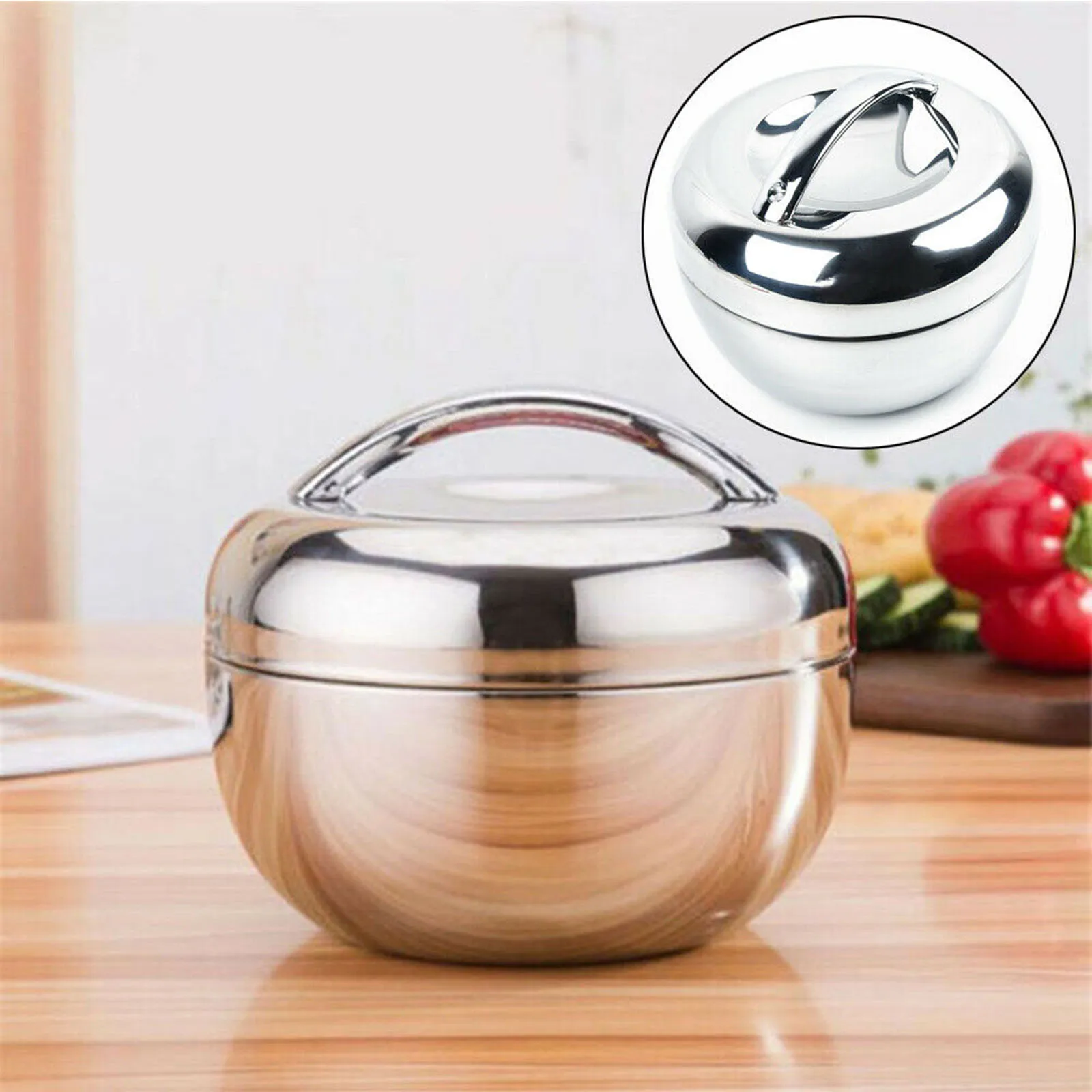 Hot Food Lunch Bento Box Stainless Steel Thermo Insulated Thermals Round Noodle Bowl Double Layer Fast Food Storage Container - 2
