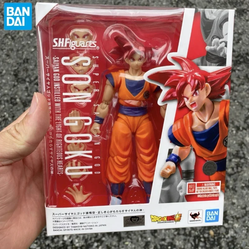 

Новые Оригинальные фигурки Bandai S.h. Фигуртс Драконий жемчуг Z Сон Гоку Супер сайян Бог красные волосы Аниме Фигурки игрушки из ПВХ