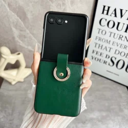 Elegant Fashion Leather Slim Case with Ring Bracket - Shockproof Cover for Motorola Razr 2025 (Green)