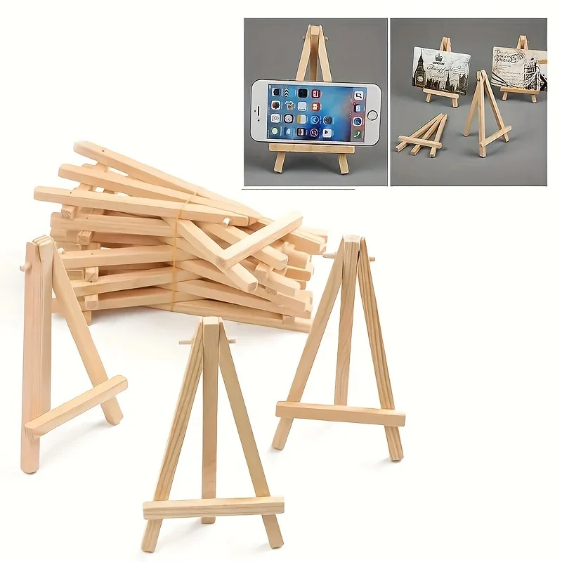 10pcs Adjustable Mini Wooden Easels - Triangle Display Stands for Canvas Art, Crafts & Drawing - 2