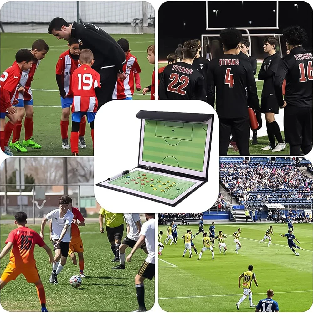 Football Coaching Portable Strategy Board Magnetic Tactical Board Kit with Dry Erase Marker Pen & Zipper Bag Foldable Clipboard