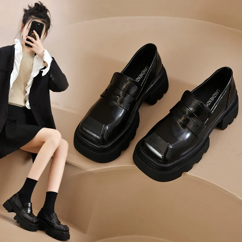 Oxford Shoes for Women High Heels Patent Leather Chunky Platform Shoes Woman Loafers Slip On Black Jk Uniform Shoes Mary Janes 5