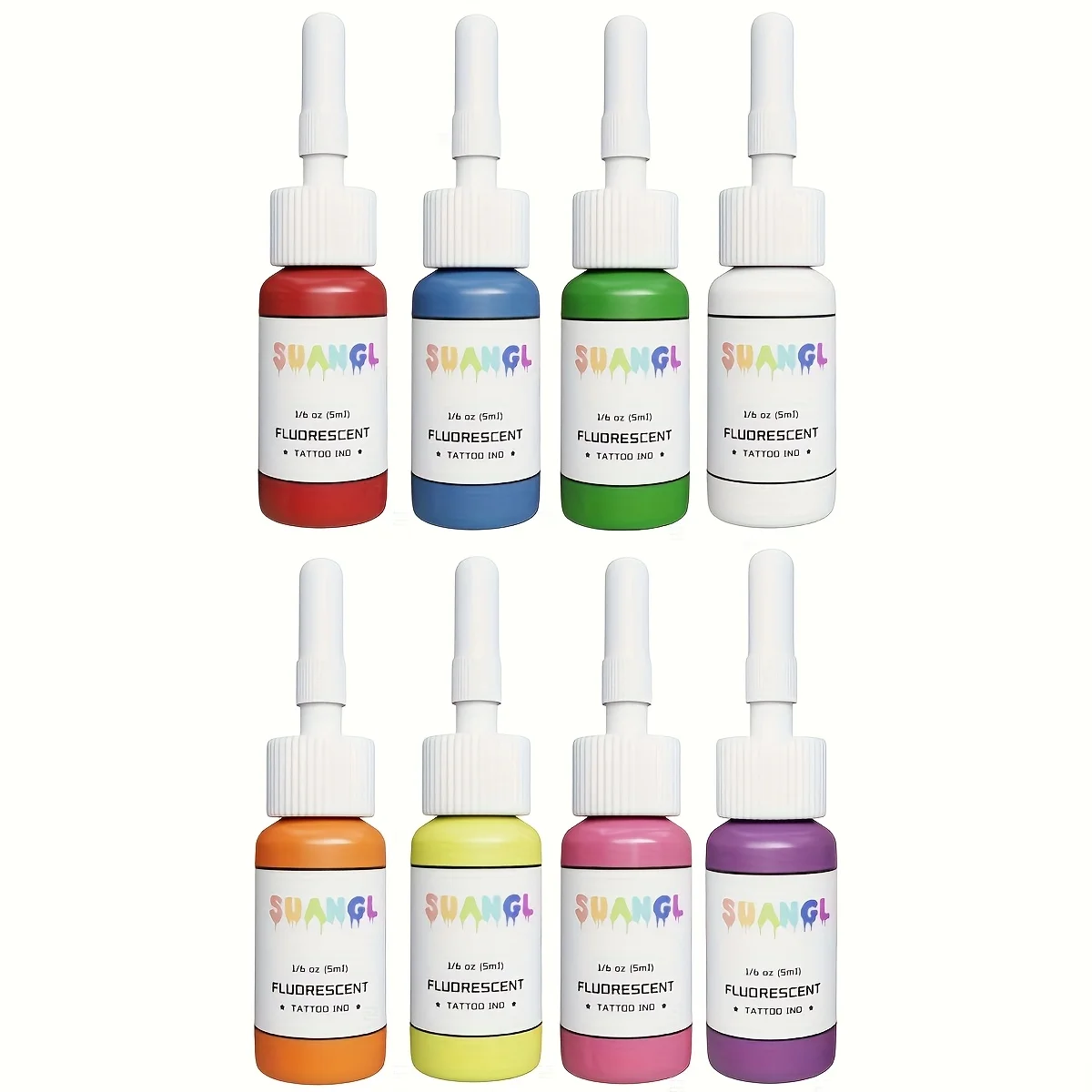 Bottiglie di inchiostro fluorescente per tatuaggi da 0,17 once, 8 colori, set di pigmenti resistenti, non tossici, inodori e delicati sulla pelle, per lavori di tatuaggio artistico sul corpo - immagine 6